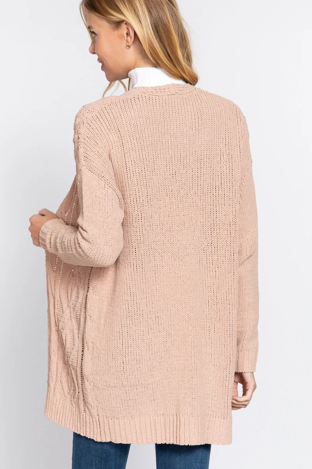 Tan Chenille Long Sweater Cardigan