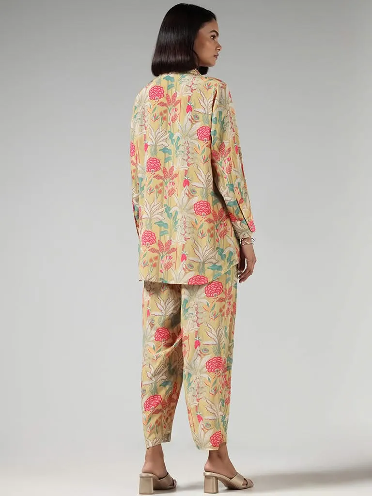 Vark Yellow Printed Kurti and Pants Set