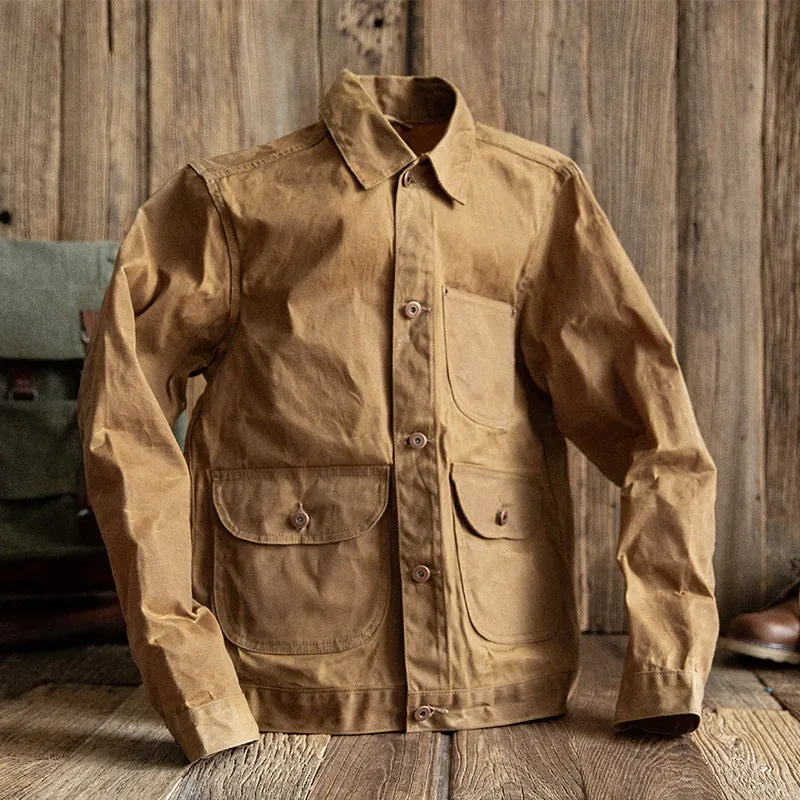 Vintage Men's Classic Waxed Jacket Work Safari Style Coats