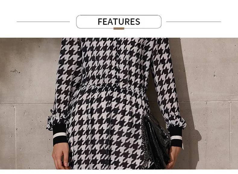 Vintage V-neck High Waist Calf-length Temperament Fashion  Dress For Women
