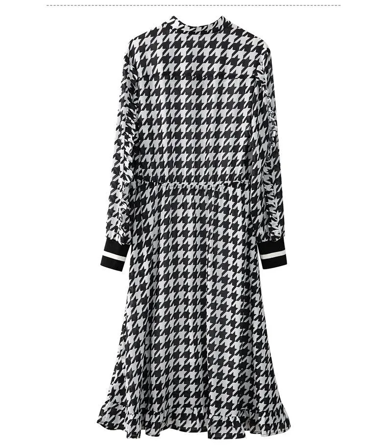 Vintage V-neck High Waist Calf-length Temperament Fashion  Dress For Women